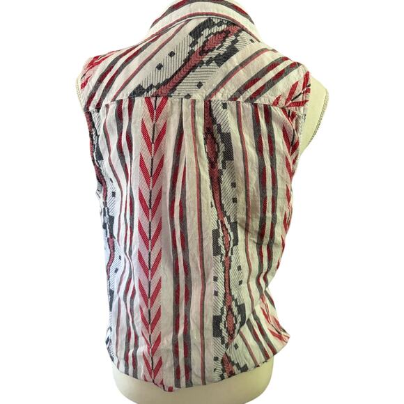 Women’s Ariat Sleeveless Aztec Shirt Button Up 10026556 New Red White Blue M - Picture 3 of 5